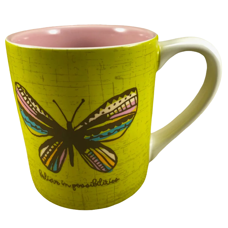 Trendy pastel ceramic mugs-Believe In Possibilities All Things Are Possible Where The Heart Is Amylee Weeks Butterfly Mug Enesco NEW