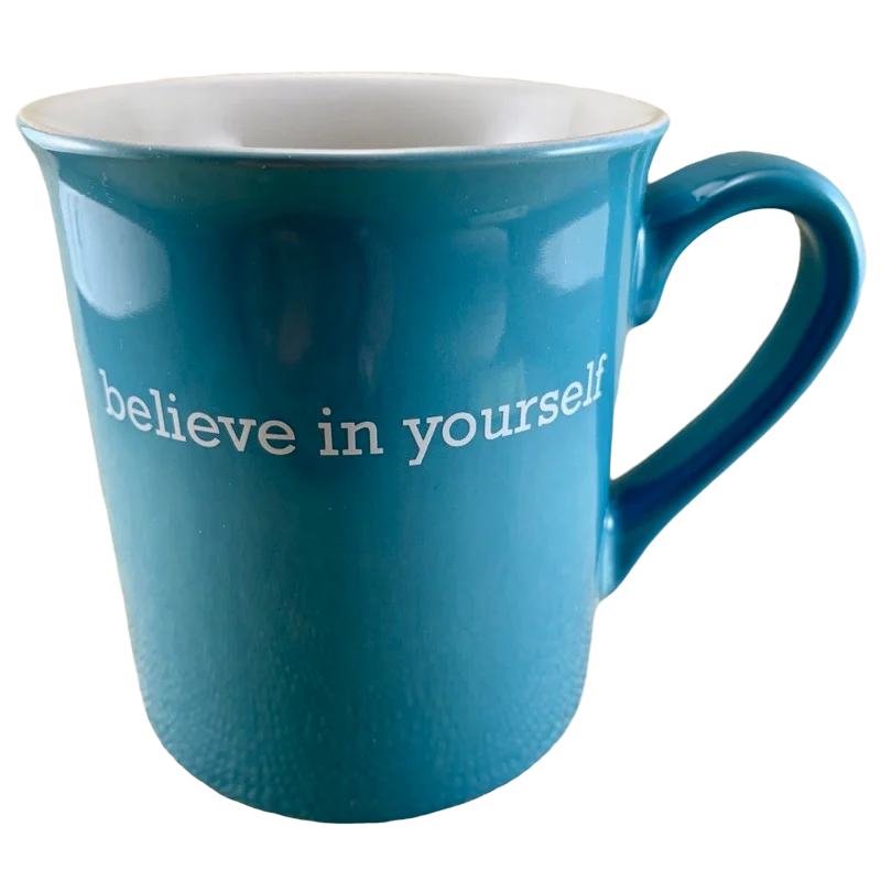 Casual outdoor tumblers with straws-Believe In Yourself Blue Mug With White Interior And Blue Star Inside THL