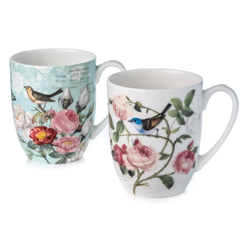 Luxury crystal cocktail glasses-Bird Garden Mug Pair