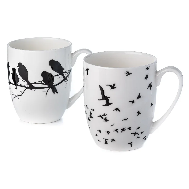 Luxury porcelain tea cups-Bird Silhouette Mug Pair