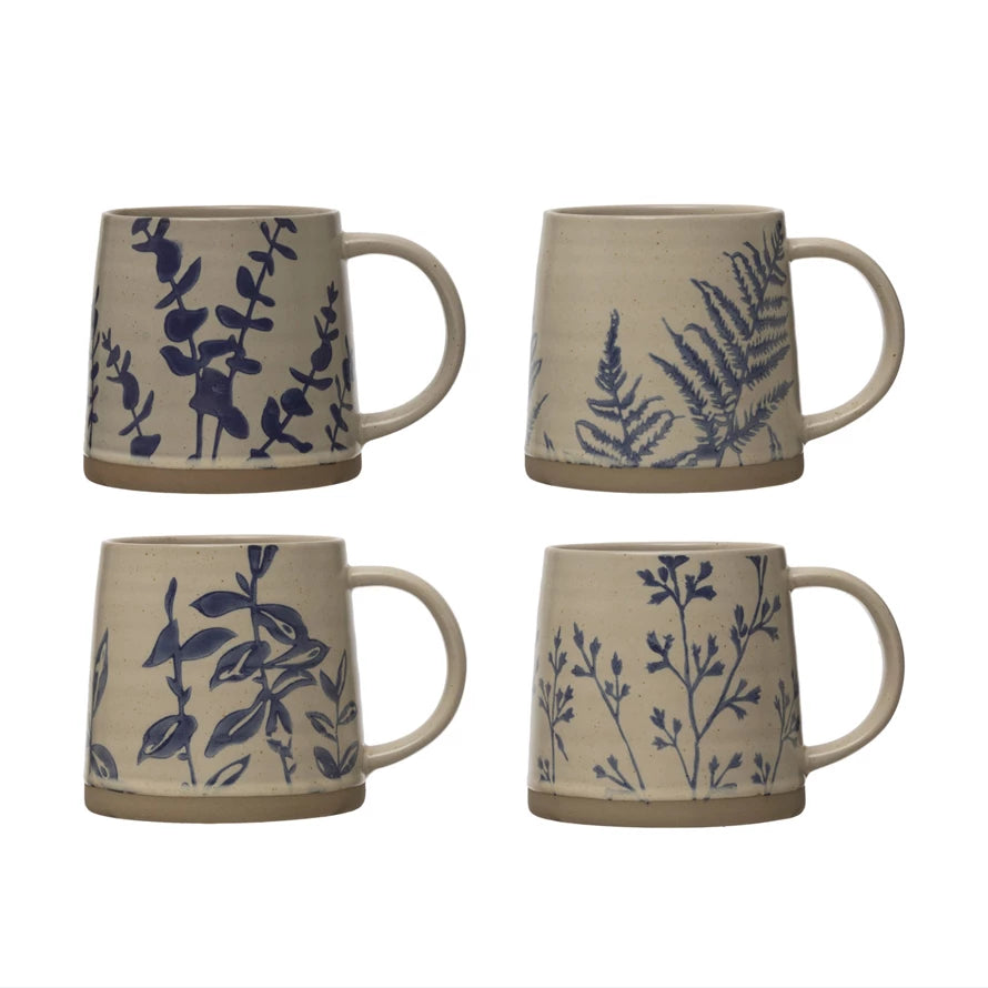 Luxury porcelain coffee mugs-Botanical Stoneware Mugs