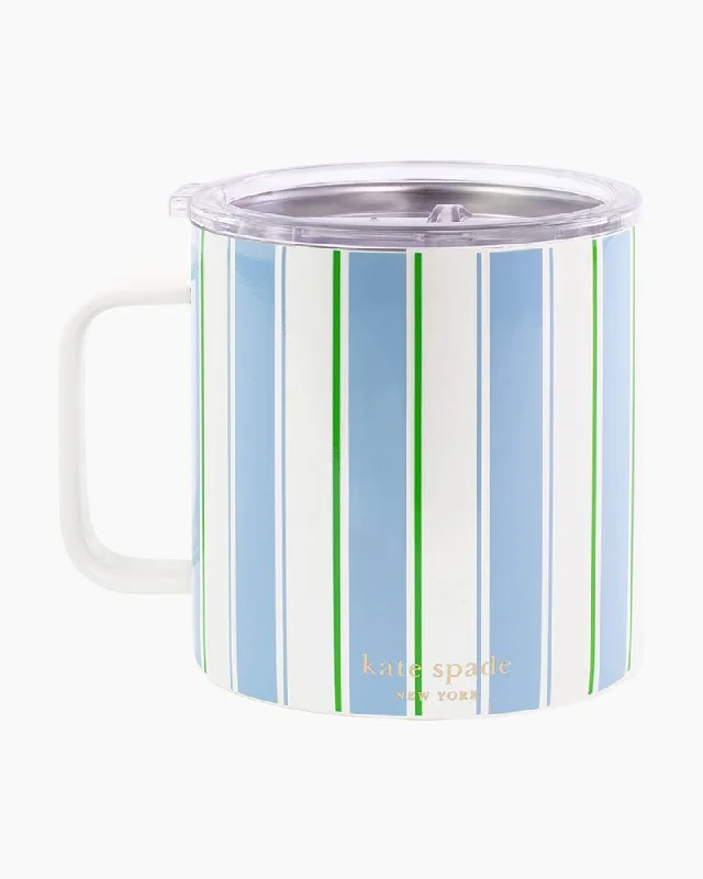 Chic frosted juice tumblers-Daisy Stripe Stainless Steel Coffee Mug (Kate Spade)