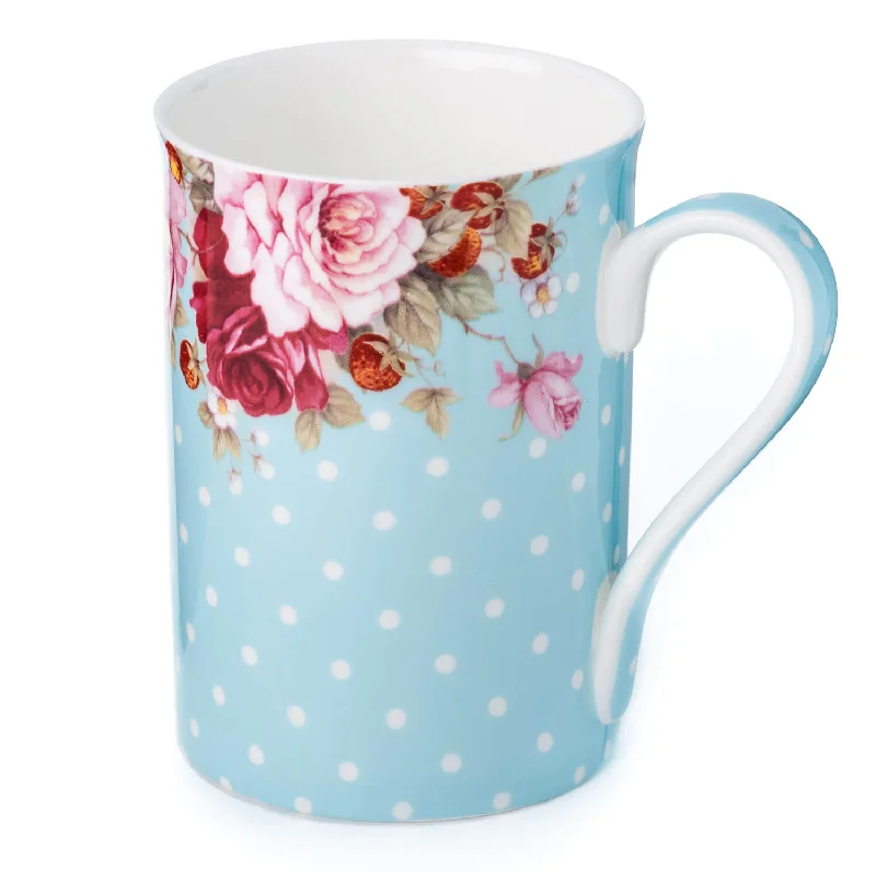 Trendy oversized ceramic tumblers-Dots & Roses Blue Classico Mug