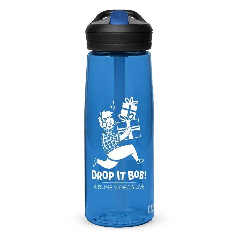 Vintage retro teacups-DROP IT BOB! (BLUE) Sports water bottle