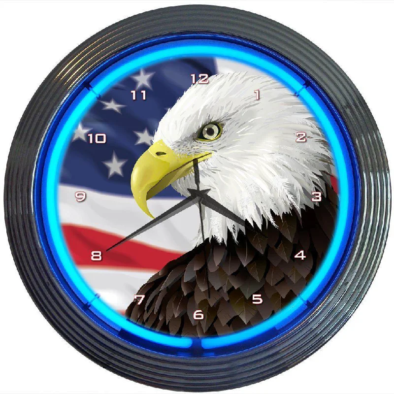 Luxury crystal hanging lights-Eagle with American Flag Neon Clock