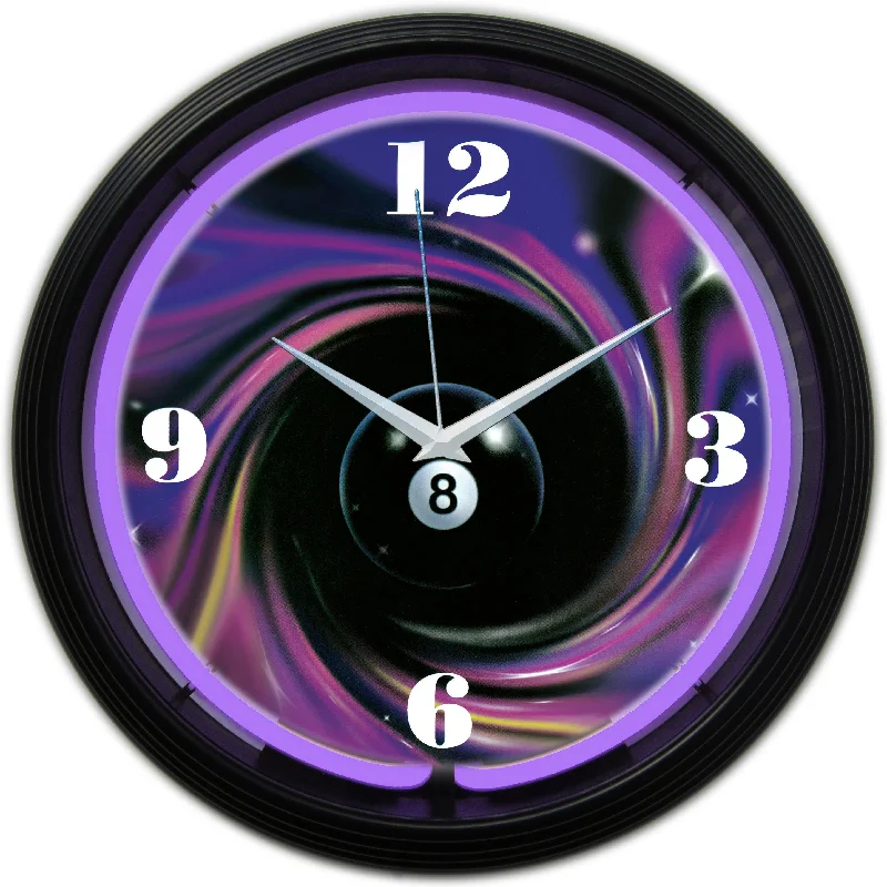 Soft bamboo accent pillows-Eight Ball Swirl Neon Clock