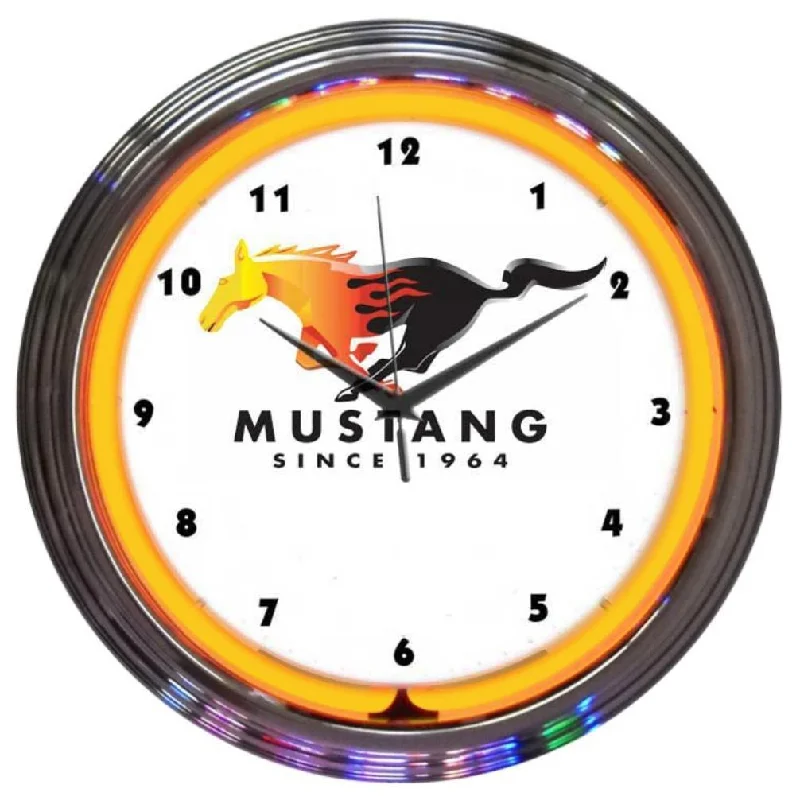 Affordable velvet curtains for rooms-Ford Mustang Since 1964 Orange Neon Clock