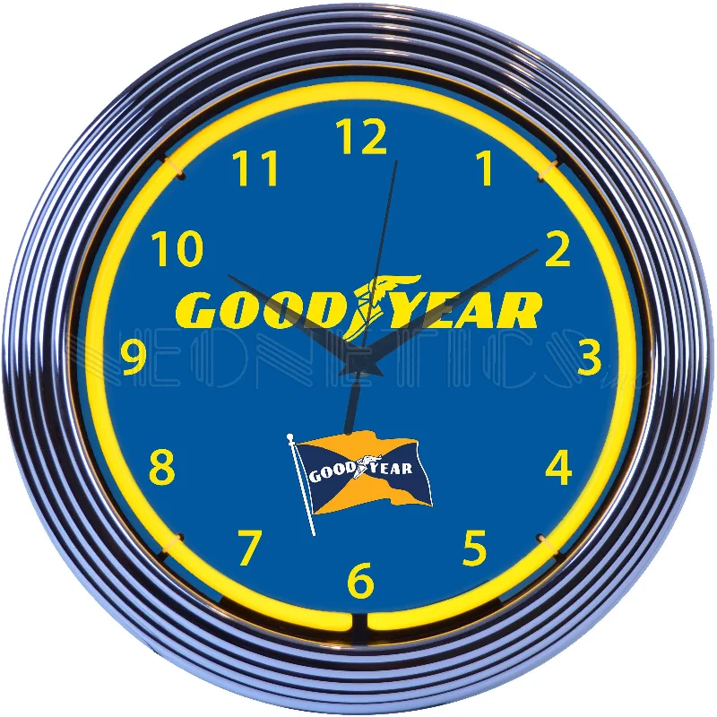 Designer wooden accent shelves-Goodyear Tires Neon Clock