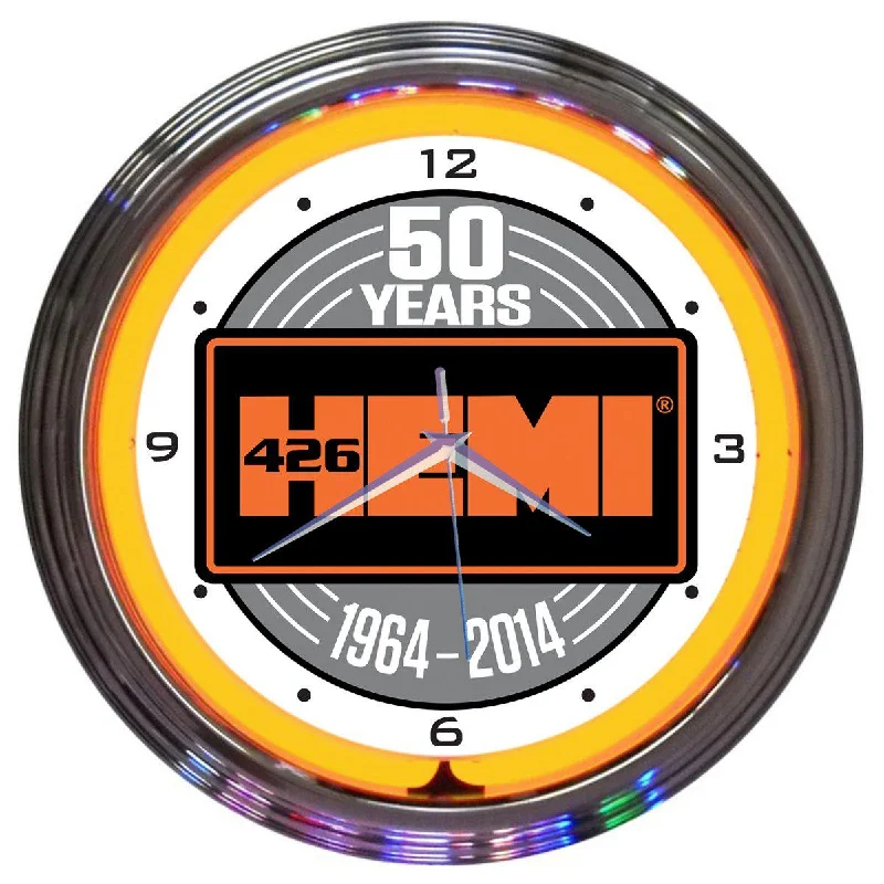 Affordable bamboo wall art-Hemi 50th Anniversary Neon Clock