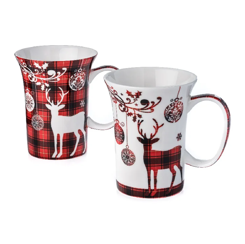 Vintage retro teacups-Holiday Reindeer Mug Pair