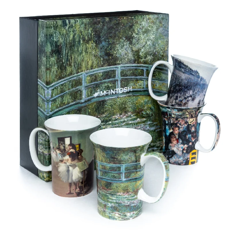 Elegant tea cups with saucers-Impressionists set of 4 Mugs