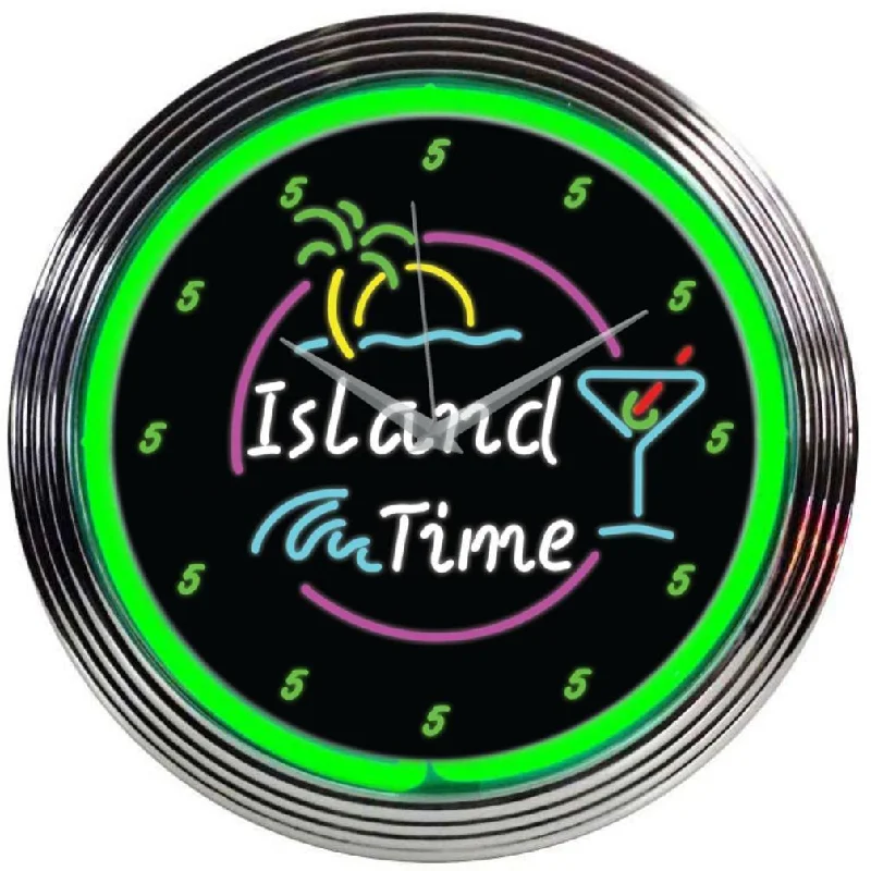 Elegant gold-framed wall art-Island Time Neon Clock