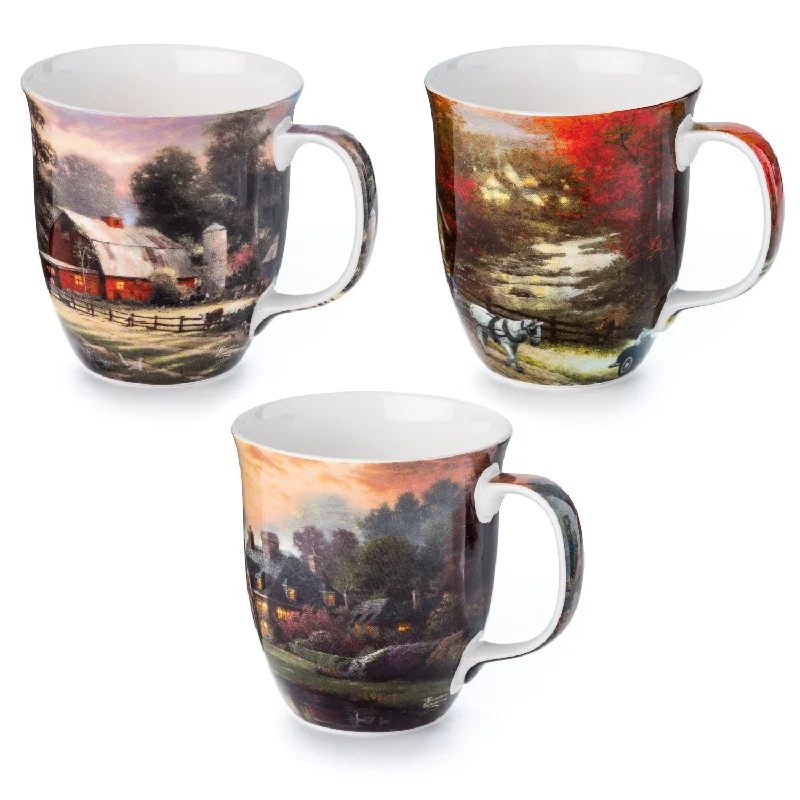 Affordable reusable plastic cups-Kinkade 'Country Home' 3 Mug Bundle