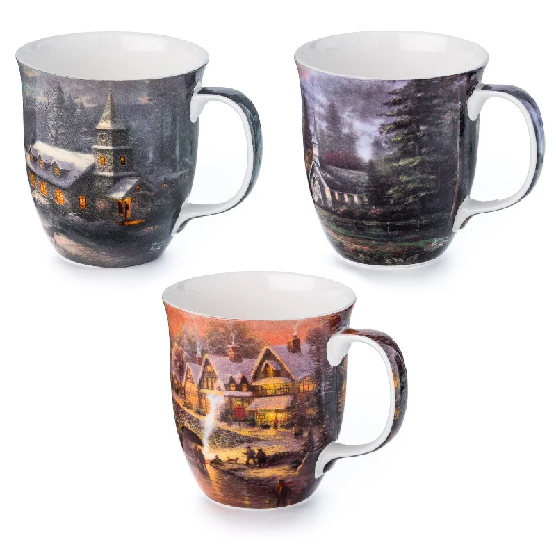 Trendy matte black mugs-Kinkade 'Winter's Eve' 3 Mug Bundle