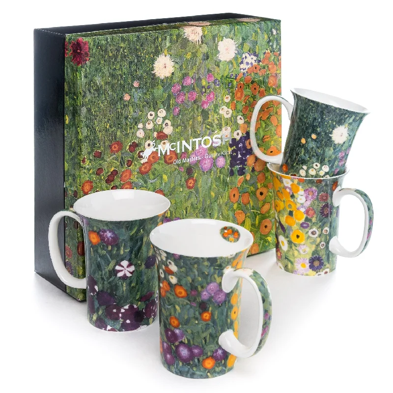 Affordable ceramic juice cups-Klimt Flower Garden set of 4 Mugs