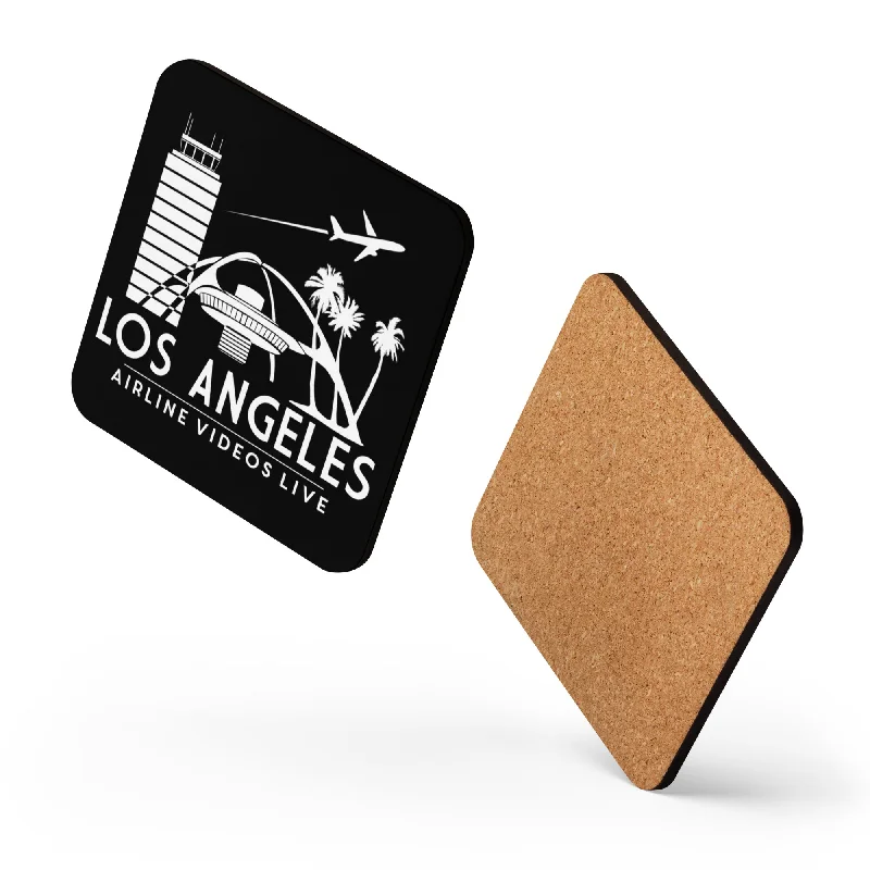 Elegant porcelain drinking cups-LOS ANGELES RETRO (BLACK) Cork-back coaster