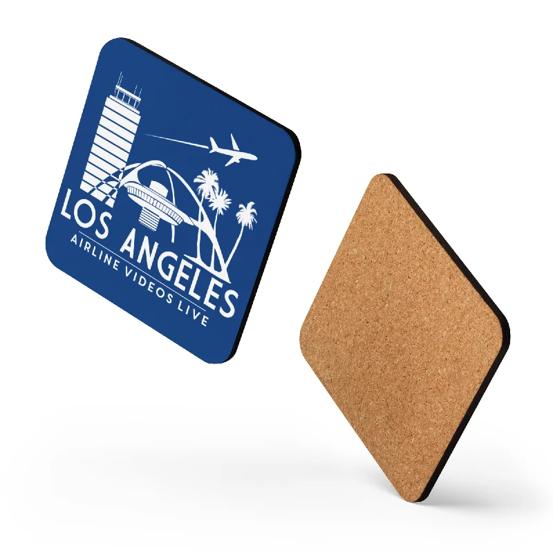 Affordable reusable plastic cups-LOS ANGELES RETRO (BLUE) Cork-back coaster