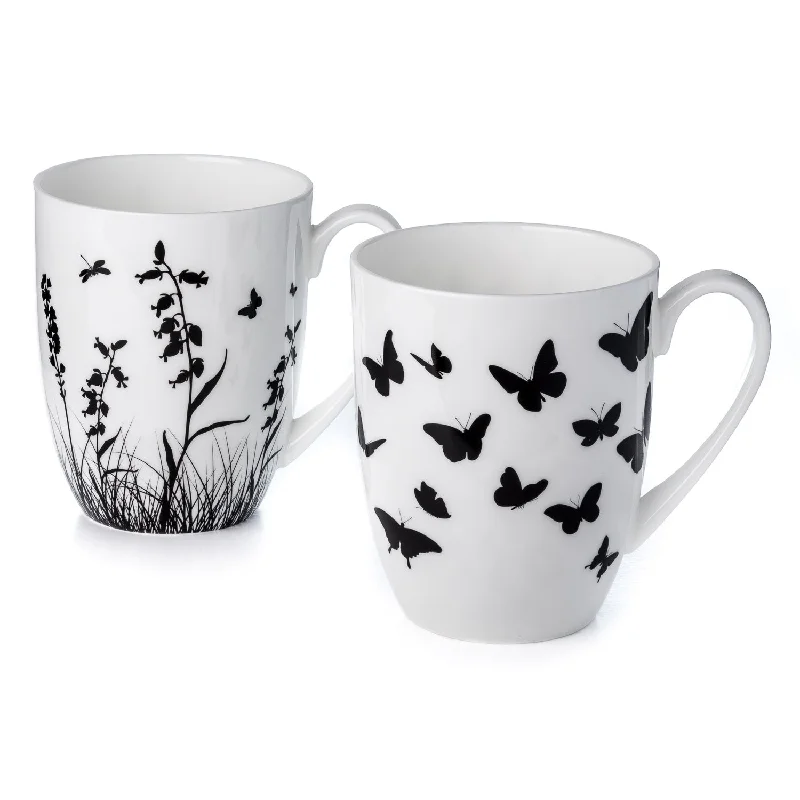 Elegant hand-painted mugs-Meadow Silhouette Mug Pair