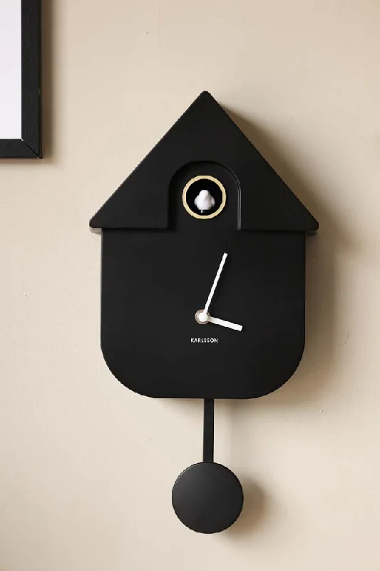 Trendy matte black lanterns-Modern Black Cuckoo Wall Clock