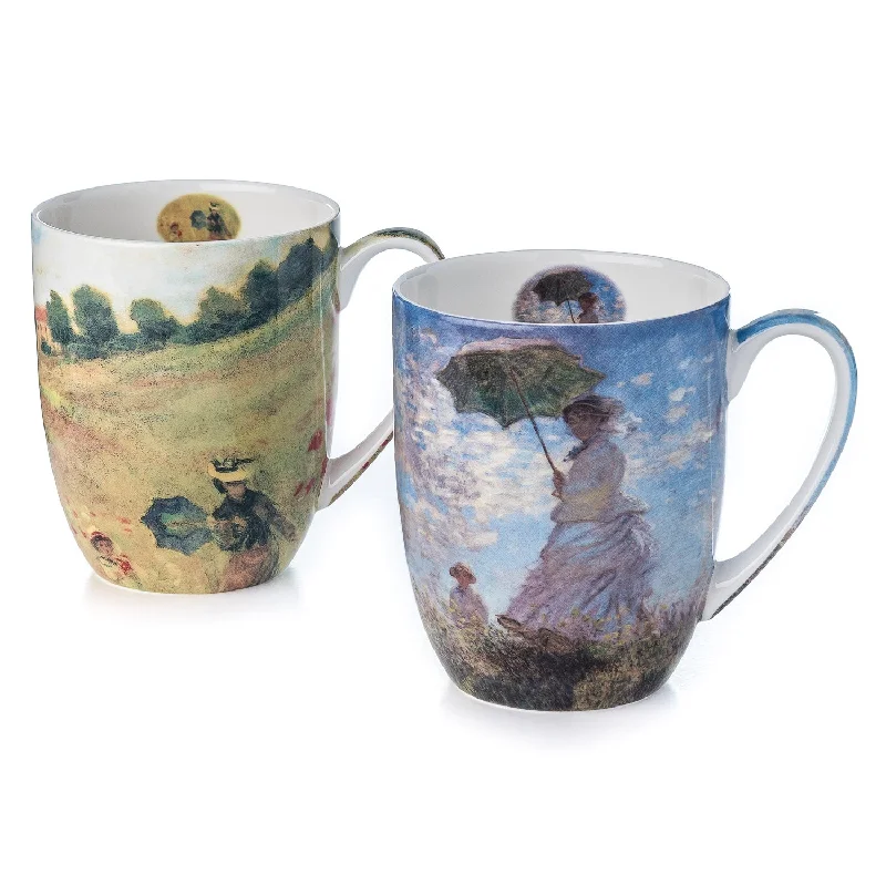 Luxury gold-rimmed coffee mugs-Monet Scenes With Women Mug Pair