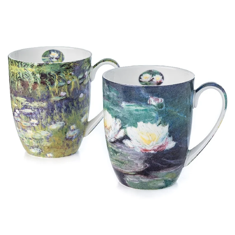 Affordable stainless steel cups-Monet Water Lilies Mug Pair