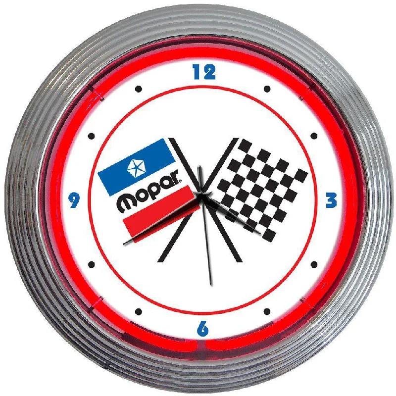 Luxury gold-rimmed mirrors-Mopar Checkered Flag Neon Clock