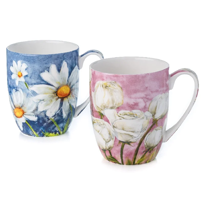 Luxury hand-painted tumblers-Morning Flowers Mug Pair