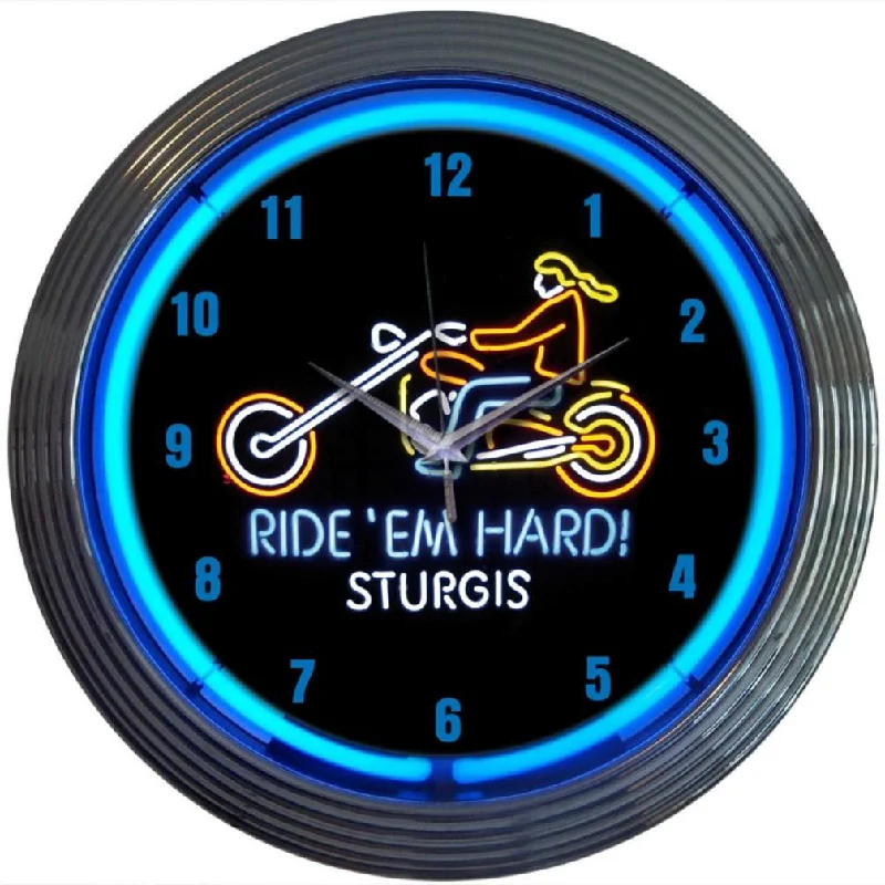 Elegant etched glass lanterns-Motorcycle Sturgis Neon Clock