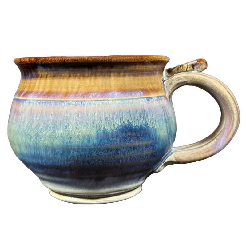 Designer whiskey glasses under 50-Multicolor Ridged Handle With Thumb Rest Pottery Mug