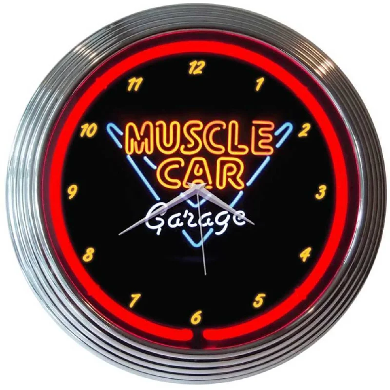 Casual canvas wall art prints-Muscle Car Garage Neon Clock