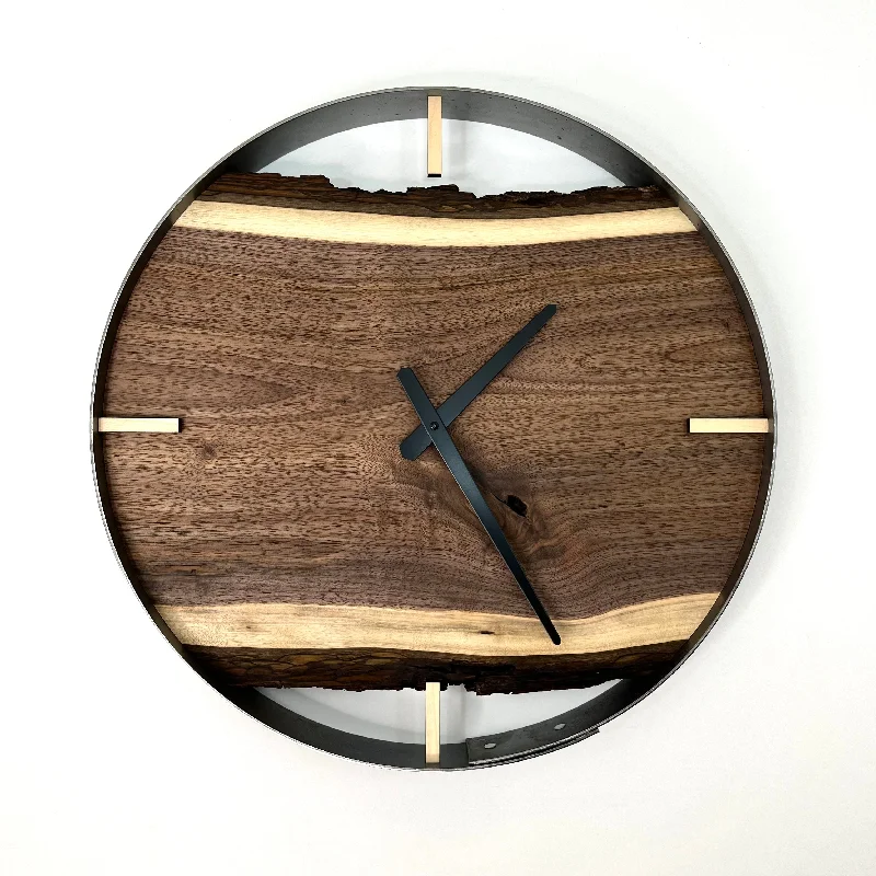 Stylish woven rugs for bedrooms-*NEW // 18” Black Walnut Live Edge Wood Wall Clock