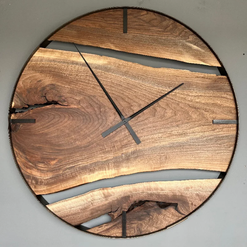 Trendy reusable wall signs-*NEW // 42” Black Walnut Live Edge Wood Wall Clock