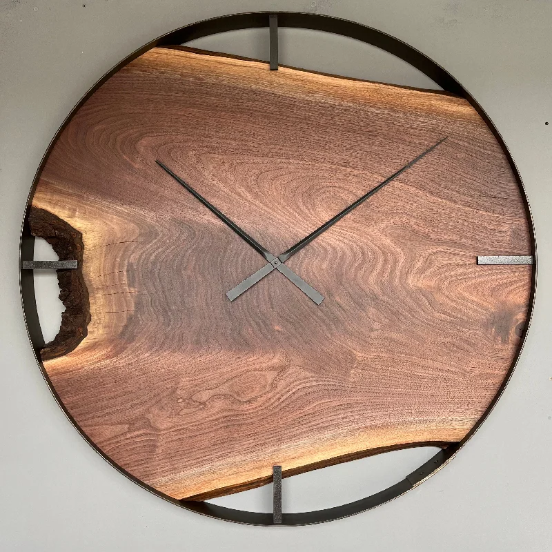 Affordable woven wall mirrors-*NEW // 42” Black Walnut Live Edge Wood Wall Clock