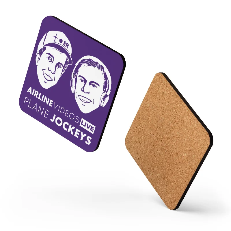 Stylish insulated coffee tumblers-PLANE JOCKEYS (PURPLE) Cork-back coaster