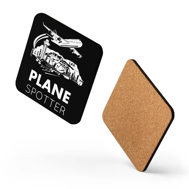 Durable travel mugs with lids-PLANE SPOTTER (BLACK) Cork-back coaster