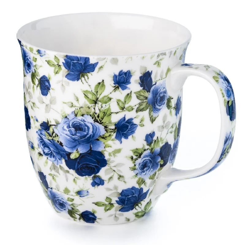 Trendy ombre ceramic mugs-Chintz Dark Blue Roses Java Mug