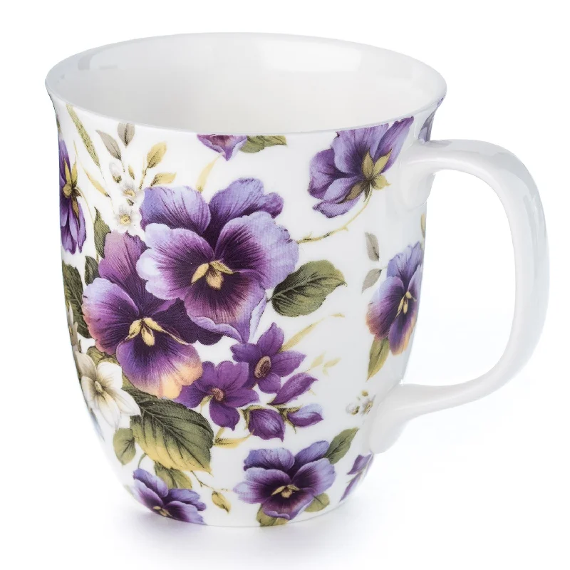 Vintage retro drinking glasses-Chintz Purple Pansies Java Mug