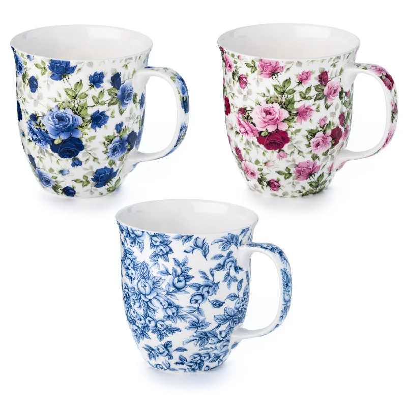 Designer travel tumblers with handles-Roses Chintz 3 Mug Bundle