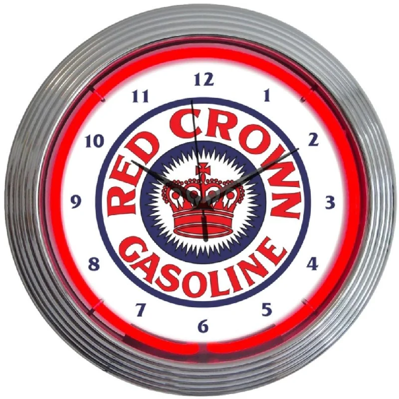 Designer wall art for living rooms-Red Crown Gasoline Neon Clock