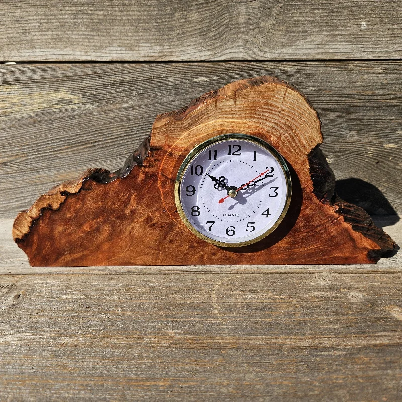 Designer table runners on sale-Redwood Burl Clock Table Shelf Mantle Desk Office Gifts for Men #654 Sitting Wood Christmas Gift Handmade