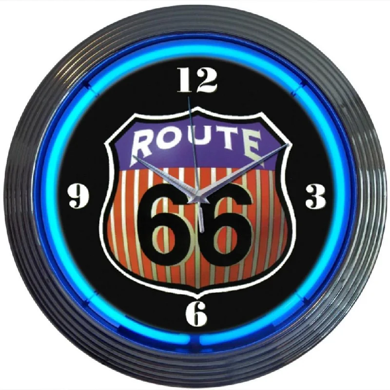 Affordable woven storage baskets-Route 66 Neon Clock