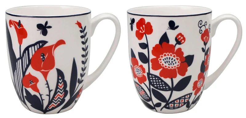 Affordable insulated camping cups-Scandinavian Flowers Mug Pair