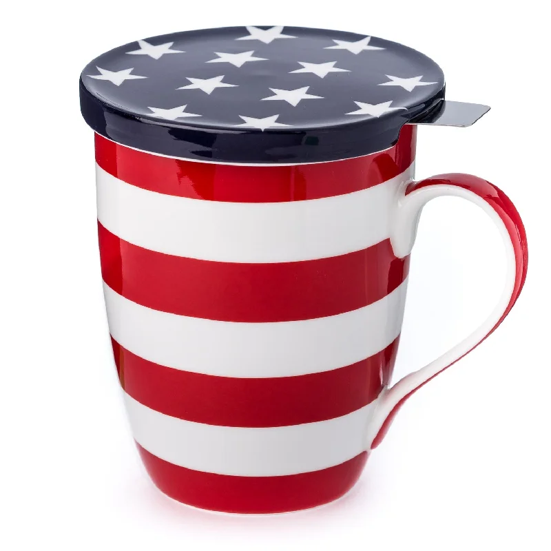 Stylish stackable coffee cups-Stars & Stripes Tea Mug w/Infuser & Lid