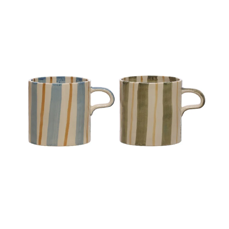 Casual plastic cups for parties-Striped Hand Painted Stoneware Mug