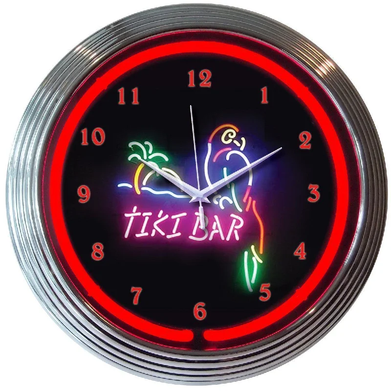 Luxury gold-rimmed wall clocks-Tiki Bar Neon Clock