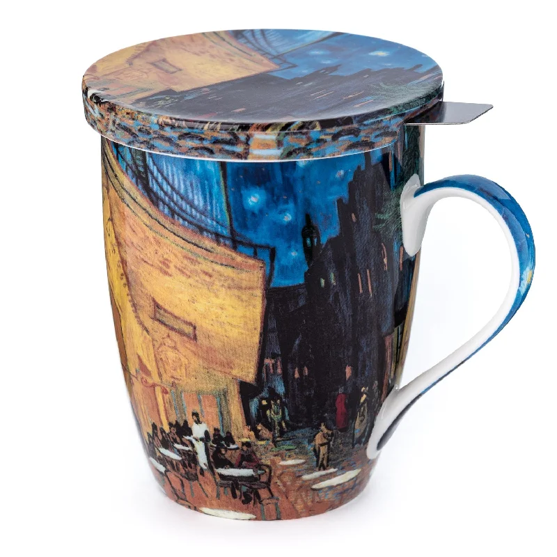 Luxury crystal cocktail glasses-Van Gogh Cafe Terrace at Night Tea Mug W/Infuser and Lid