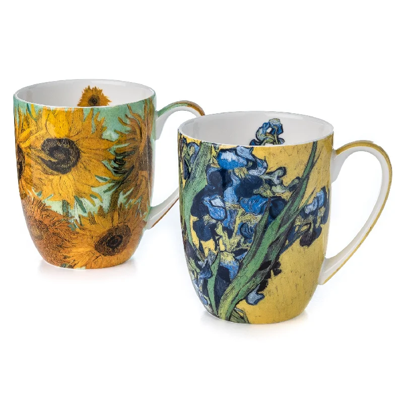 Trendy oversized tea cups-Van Gogh Flowers Mug Pair