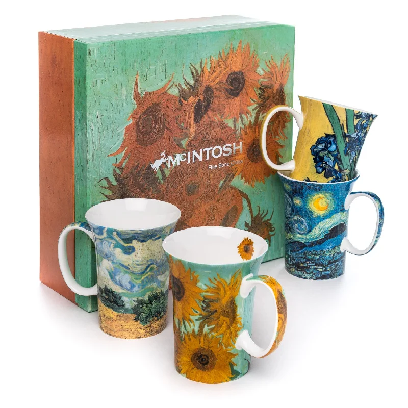 Designer ceramic latte cups-Van Gogh set of 4 Mugs | Gift Boxed