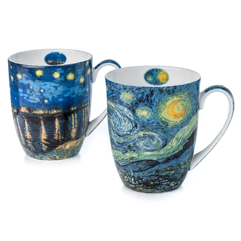 Vintage floral teacups-Van Gogh Starry Nights Mug Pair