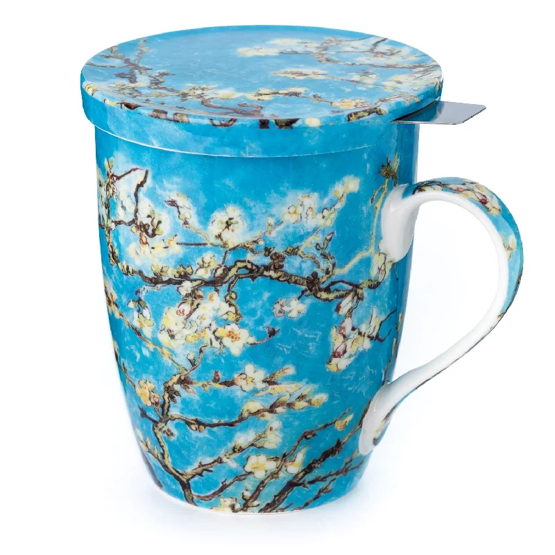 Affordable ceramic juice cups-Van Gogh Almond Blossom Tea Mug w/ Infuser and Lid